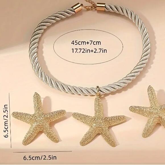 Starfish Necklace Women's Earrings Set Gold Nautical Cruise Ocean Vibes Beach - Picture 3 of 3